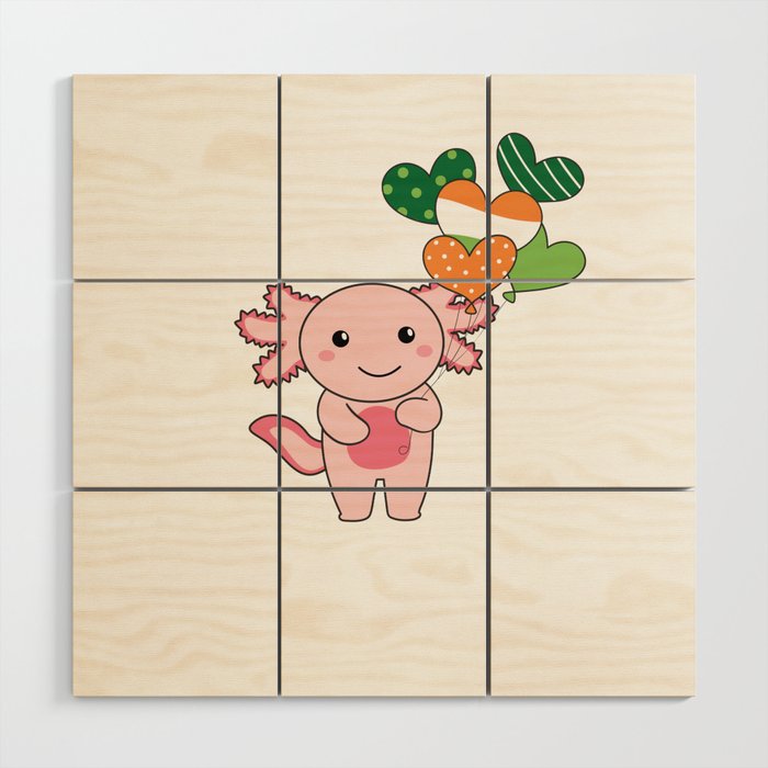 Axolotl With Ireland Balloons Cute Animals Wood Wall Art