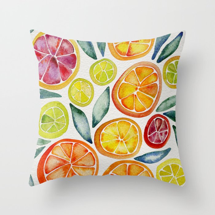 Sliced Citrus Watercolor Throw Pillow