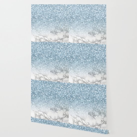 Sea Mermaid Blue Glitter Marble Wallpaper By Naturemagick Society6