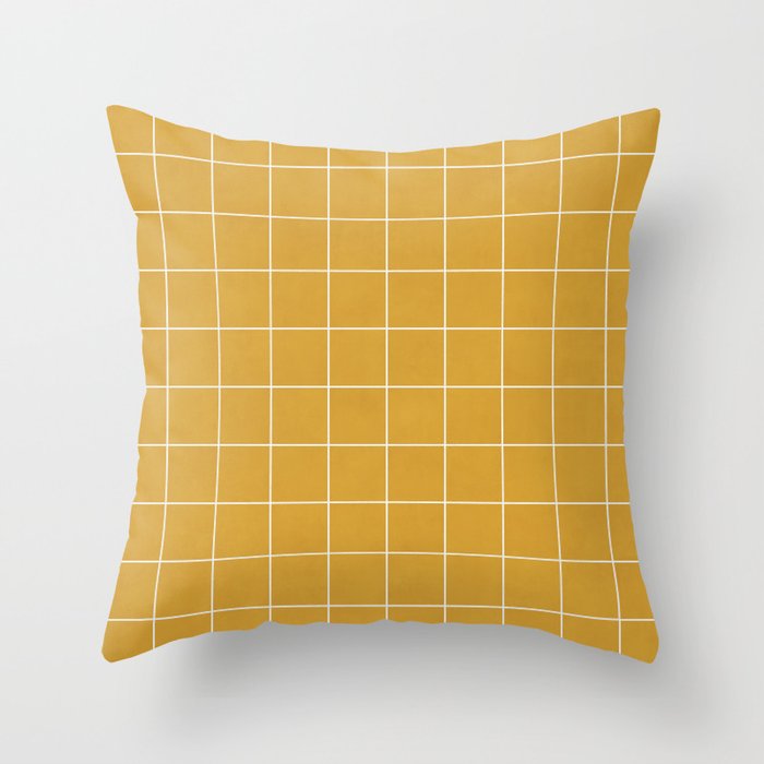 Small Grid Pattern - Mustard Yellow Throw Pillow