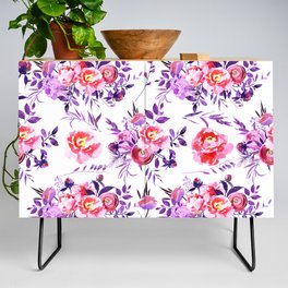 Abstract Botanical Lilac Pink Watercolor Peonies Floral  Credenza