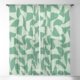 Wavy Check in Forest Green Sheer Curtain