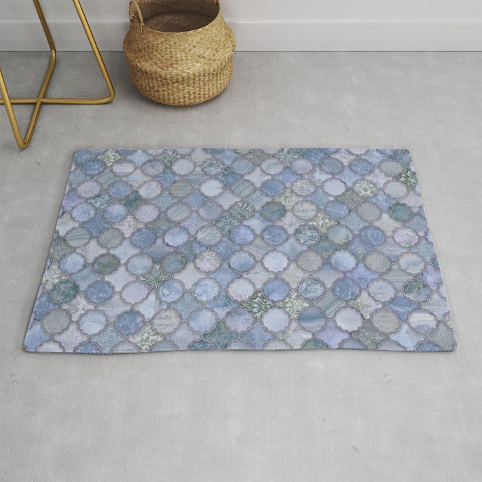 Blue Shabby Chic Moroccan Tiles Faded Bohemian Luxury From The Sultans Palace In Pastel Pink Rug