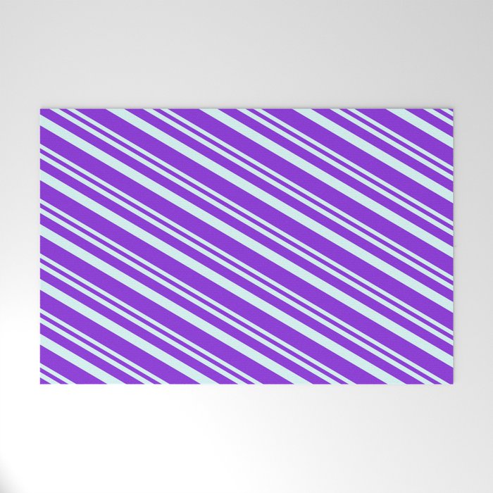 Light Cyan & Purple Colored Stripes Pattern Welcome Mat