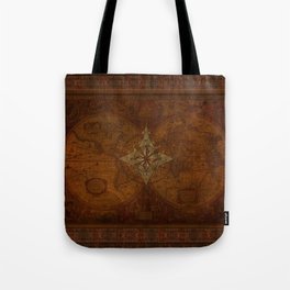Antique Steampunk Compass Rose & Map Tote Bag
