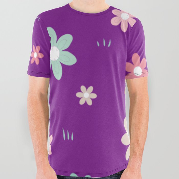 Cute flowers purple background  All Over Graphic Tee