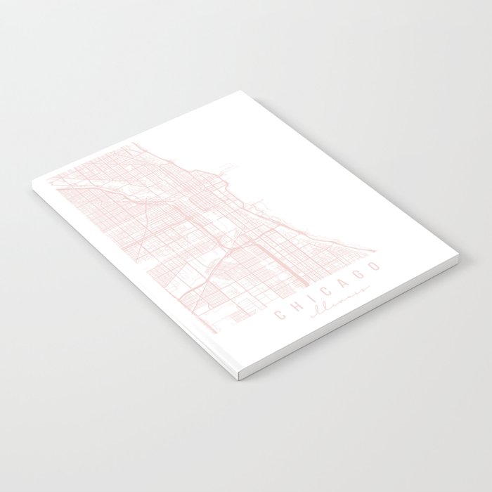 Chicago Illinois Light Pink Minimal Street Map Notebook