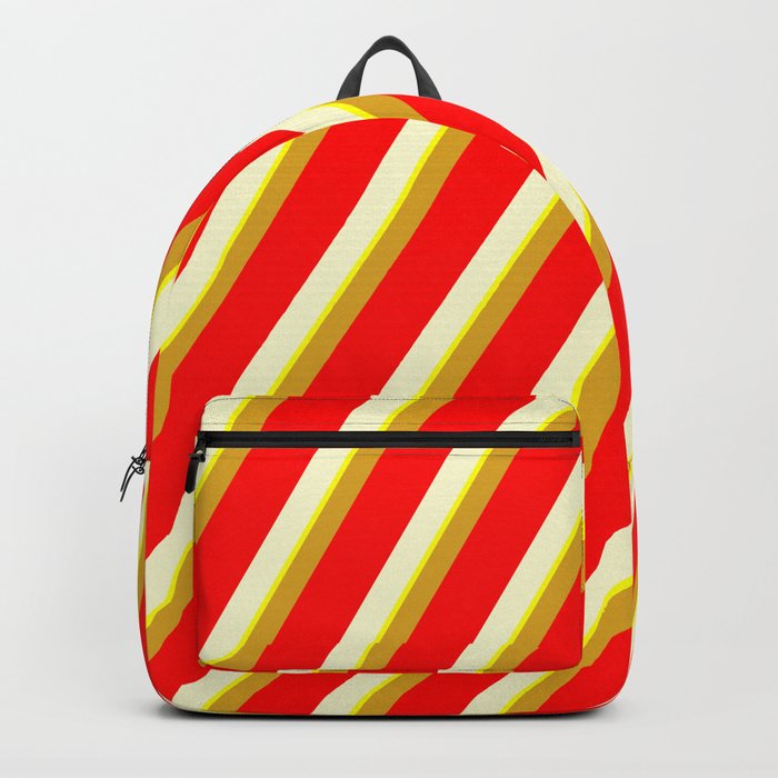 Goldenrod, Red, Light Yellow & Yellow Colored Striped/Lined Pattern Backpack