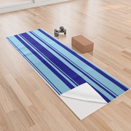 [ Thumbnail: Blue and Sky Blue Colored Stripes/Lines Pattern Yoga Towel ]