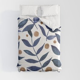 Watercolor berries and branches - indigo and beige Comforter