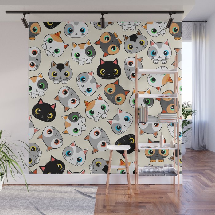 Kitty Cats Kawaii Cute Characters Childhood Pattern Wall Mural