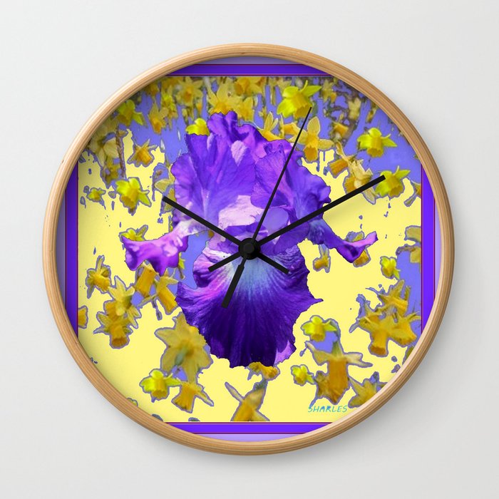Colorful Amethyst Purple Iris  Daffodil CreamyArt Wall Clock