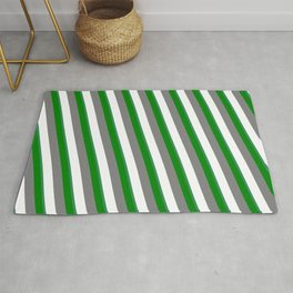 [ Thumbnail: Grey, White, Sea Green, and Green Colored Stripes/Lines Pattern Rug ]