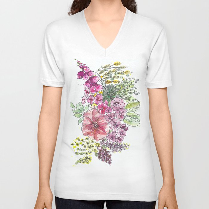 Flowers country style watercolor bunch V Neck T Shirt
