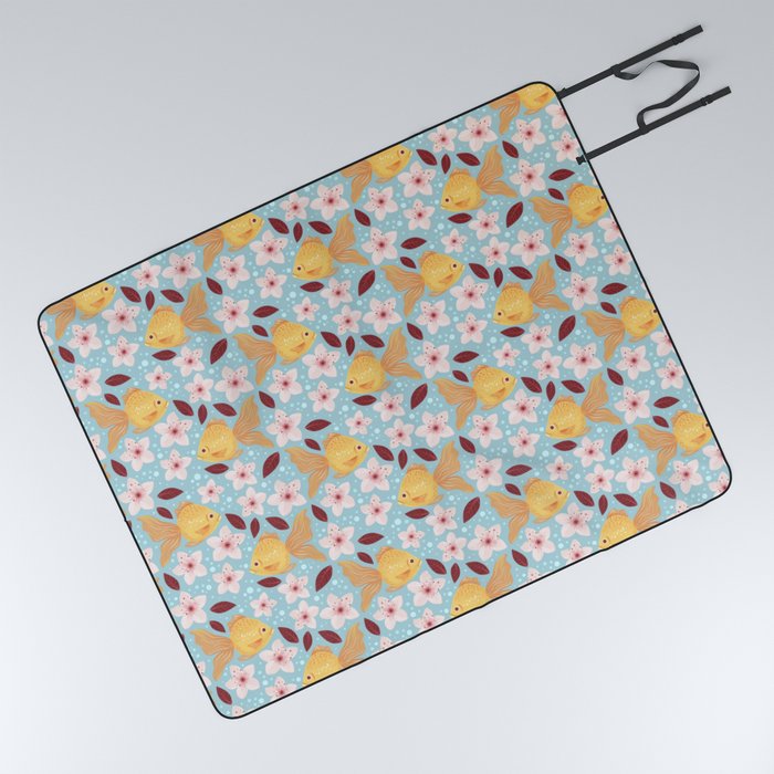 Goldfish and Cherry Blossoms Picnic Blanket