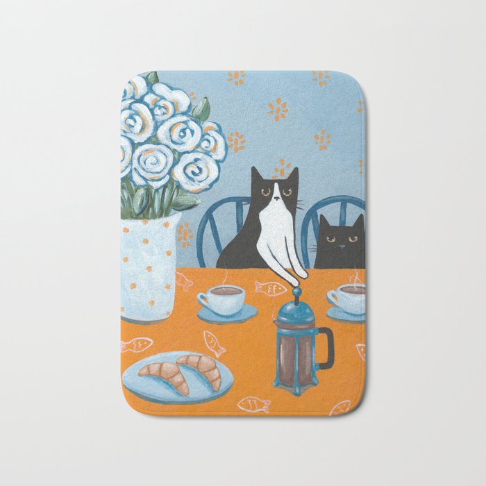 Cats and a French Press Bath Mat
