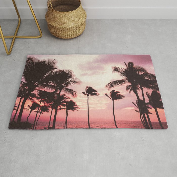 Tropical Palm Tree Pink Sunset Rug