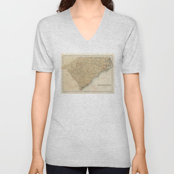 Old Carolinas Map (1856) Vintage NC & SC Atlas V Neck T Shirt