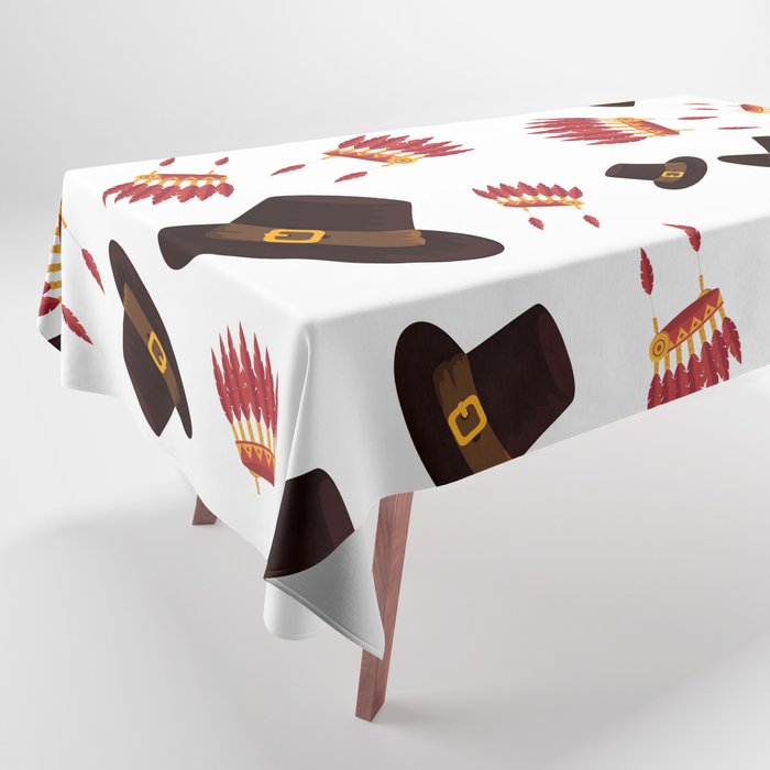 Pilgrim and Indian Hats Thanksgiving Pattern Tablecloth