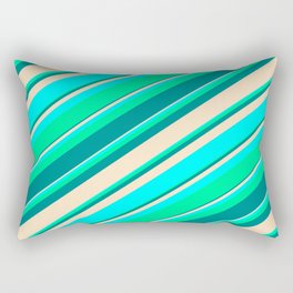 [ Thumbnail: Green, Dark Cyan, Bisque, and Aqua Colored Pattern of Stripes Rectangular Pillow ]