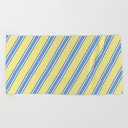[ Thumbnail: Tan & Cornflower Blue Colored Lines/Stripes Pattern Beach Towel ]