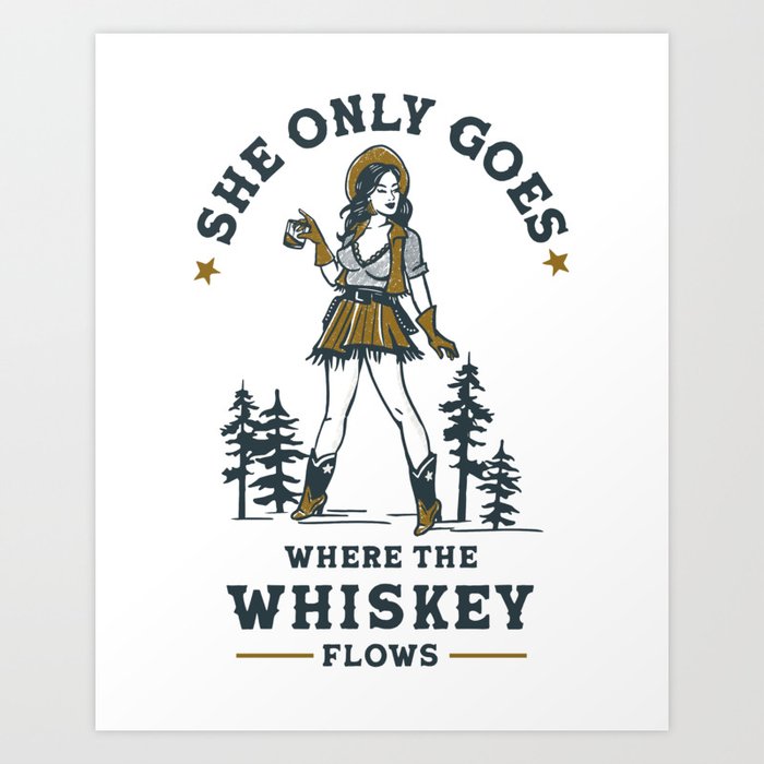 Whiskey Drinking Texas Cowgirl Western Bar Decor Art Print