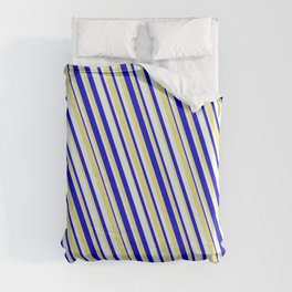 [ Thumbnail: Blue, Tan & Mint Cream Colored Lined Pattern Duvet Cover ]
