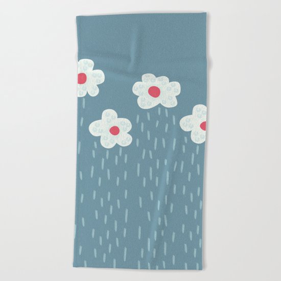 Rainy Flowery Clouds Beach Towel