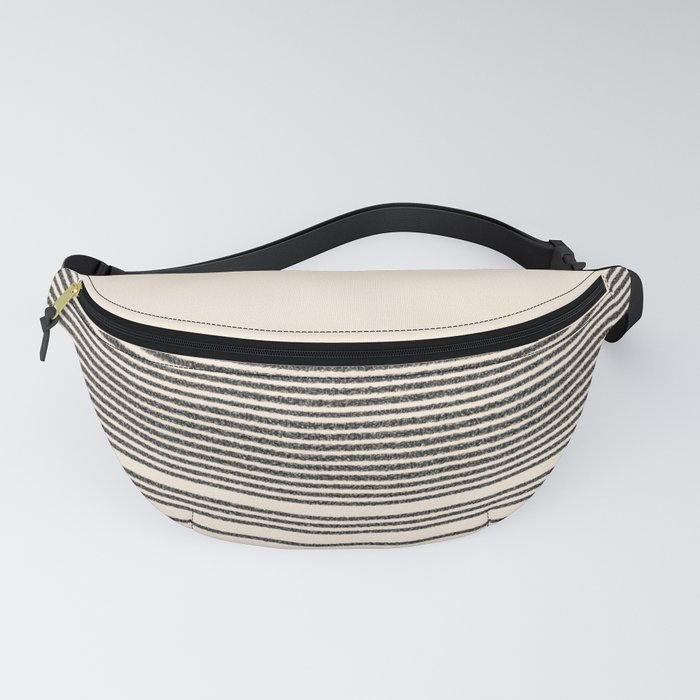 Organic Stripes - Minimalist Textured Line Pattern in Black and Almond Cream Fanny Pack