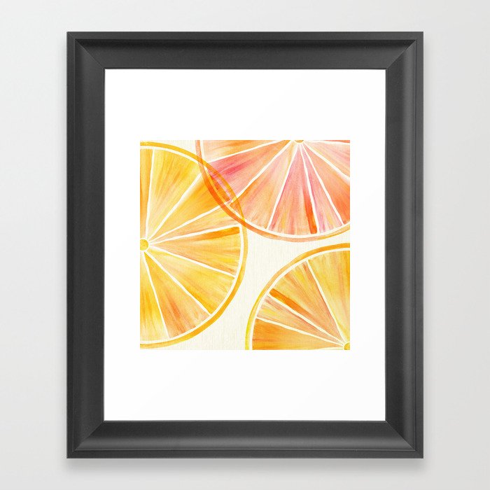 Sunny Citrus Watercolor Illustration Framed Art Print