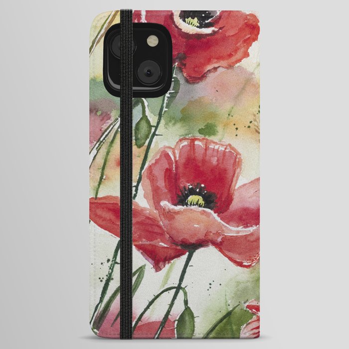 Poppies Watercolour Painting by Monika iPhone Wallet Case