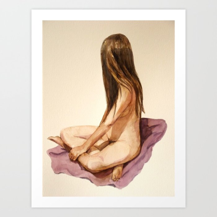 Nude Sitting Woman Watercolor Painting Art Print By Ollina Society6