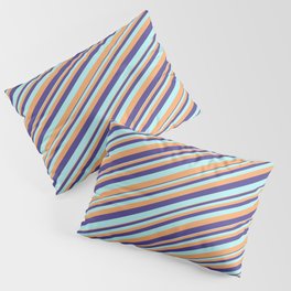 [ Thumbnail: Dark Slate Blue, Turquoise & Brown Colored Stripes/Lines Pattern Pillow Sham ]