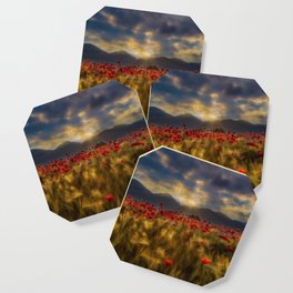 Fields of Gold and Red Poppy color landscape photography / photograph / photographs Coaster
