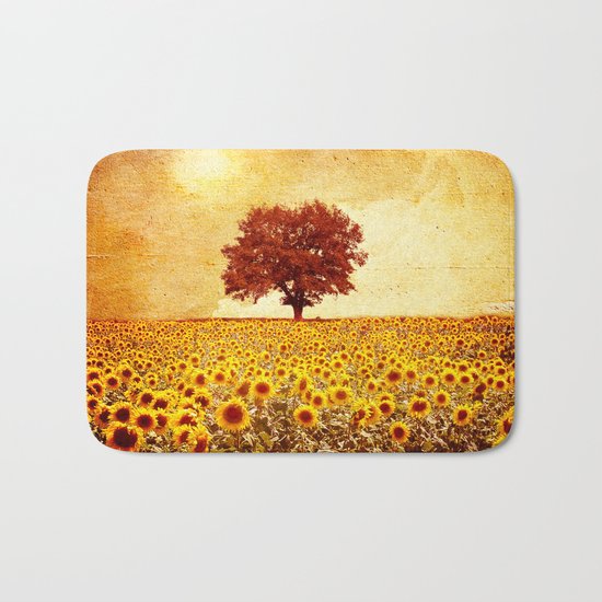 lone tree & sunflowers field Bath Mat
