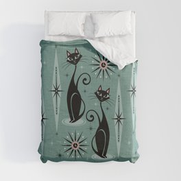 Mid Century Cats and Clocks -Spearmint Custom©studioxtine Duvet Cover