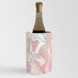 Modern rose gold glitter coral gray pastel marble marbling effect pattern Wine Chiller