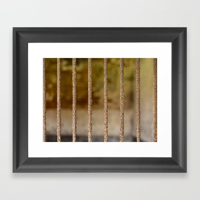 Close-up of rusty prison cell bars with shallow focus Framed Art Print