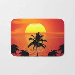 sunset on palm island Bath Mat | Sun, Tropicalisland, Sea, Tropical, Settingsun, Graphicdesign, Beach, Silhouettes, Sunset, Ocean 
