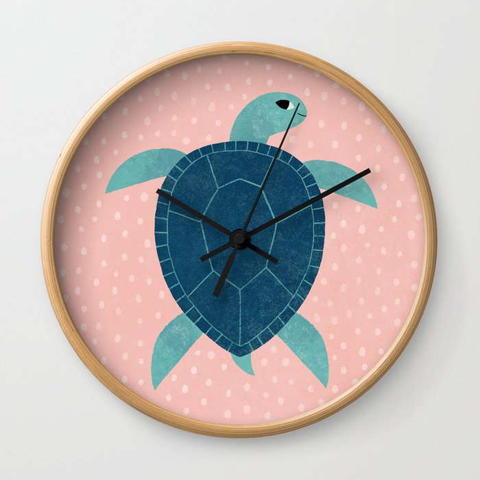 Smiling Sea Turtle Wall Clock | Painting, Digital, Watercolor, Sea-turtle, Turtle, Ocean, Sea, Marine-life, Under-the-sea, Animals