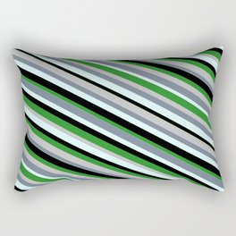 [ Thumbnail: Eye-catching Forest Green, Grey, Slate Gray, Light Cyan & Black Colored Lined/Striped Pattern Rectangular Pillow ]