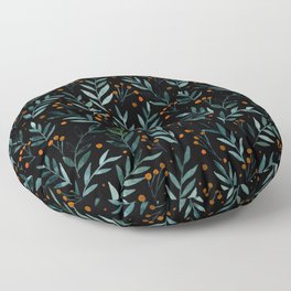 Festive watercolor branches - black, teal and orange Floor Pillow