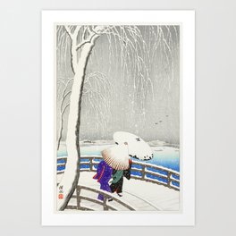 Two women in the snow on Yanagi Bridge (1927) by Ohara Koson Art Print