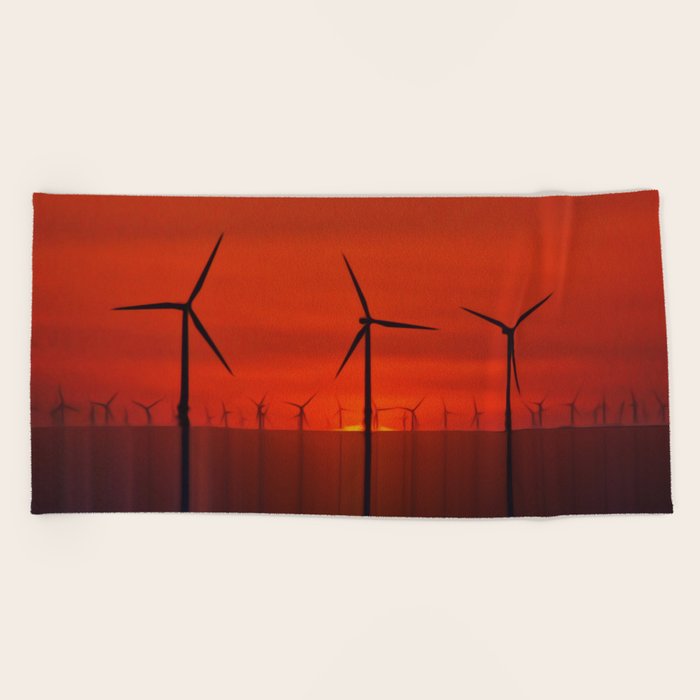 Wind Farms Digital Art Beach Towel