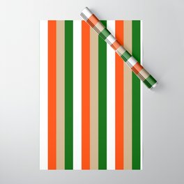 [ Thumbnail: Red, Tan, Dark Green & White Colored Striped/Lined Pattern Wrapping Paper ]