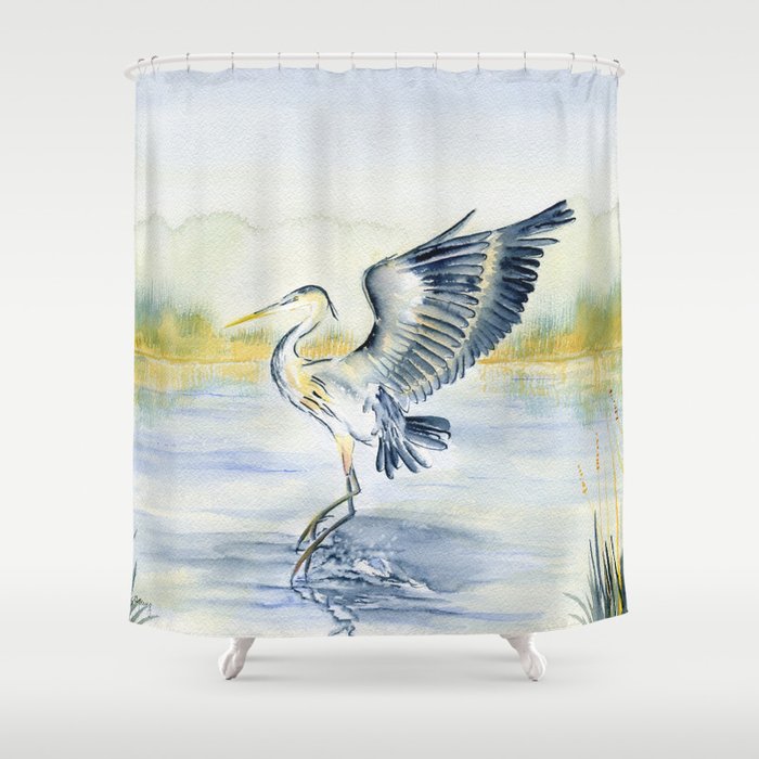 Great Blue Heron Shower Curtain By, Blue Heron Shower Curtain