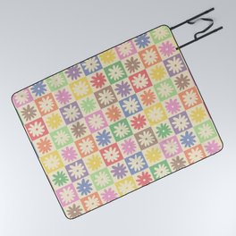 Colorful Flower Checkered Pattern Picnic Blanket