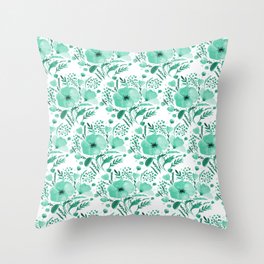 Flower bouquet with poppies - aqua Throw Pillow
