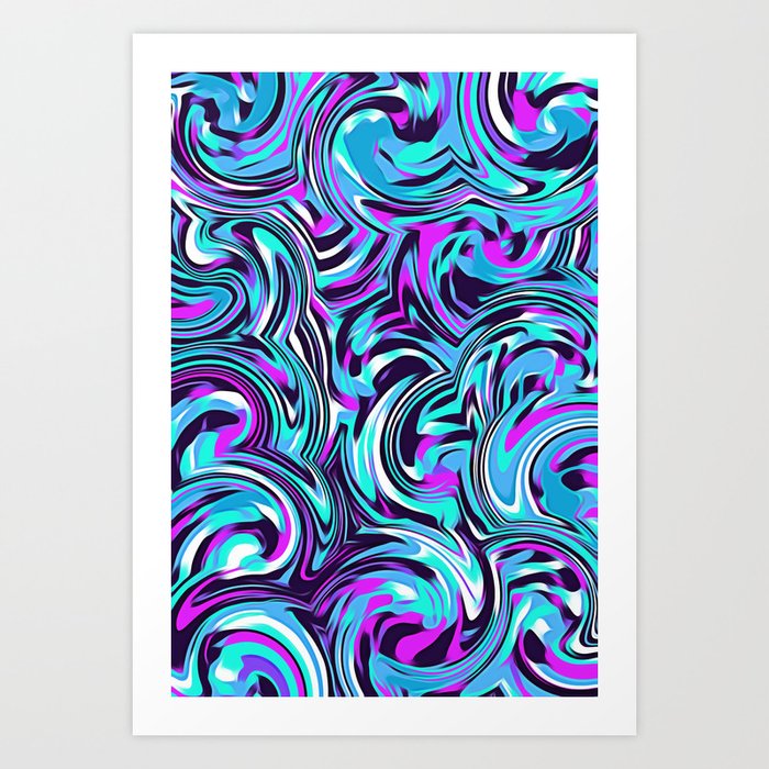 psychedelic geometric spiral painting abstract pattern in blue pink and black Art Print