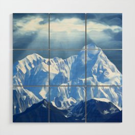 SUNLIGHT ON SNOW COVERED MOUNTAINS. Wood Wall Art